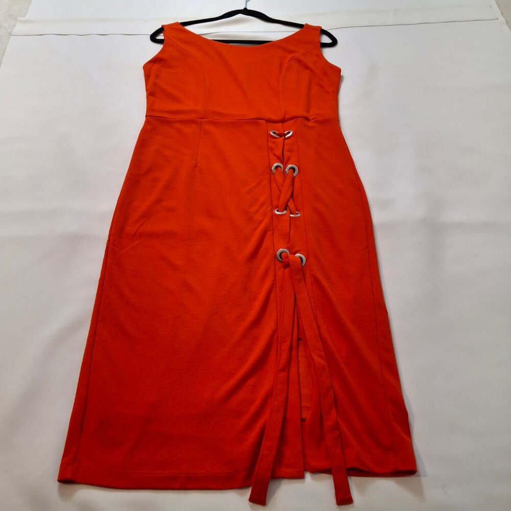 Venus Womens Sleek Pencil Coral Dress Size L Laced Slit Back Zipper Sleeveless - Picture 3 of 15